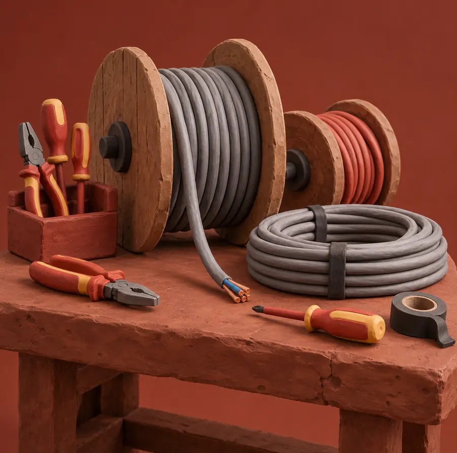 Illustration of electrical contractors equipment and workspace